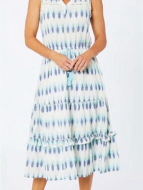 Hatley Blue and White Tie-Waist Patterned Midi Dress